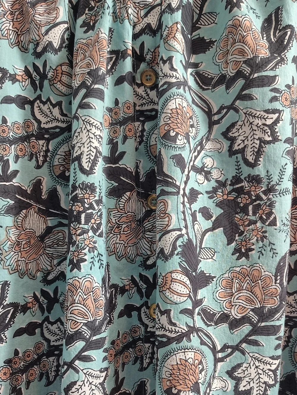 Never A Wallflower Boho Floral Button-Front Blouse in Seafoam and Brown - Picture 3 of 9